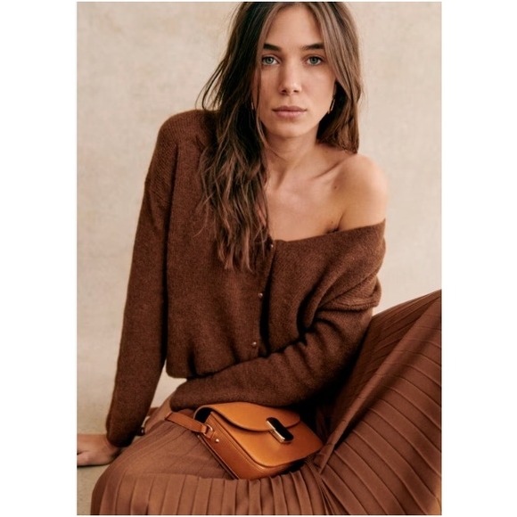 Sezane Sweaters - Sezane Gilet Barry Brown Cardigan Mohair Alpaca Knit Sweater XXS NWT